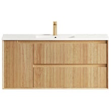 Byron Fluted 1200mm Woodland Oak Wall Hung Single Vanity with Ceramic Countertop
